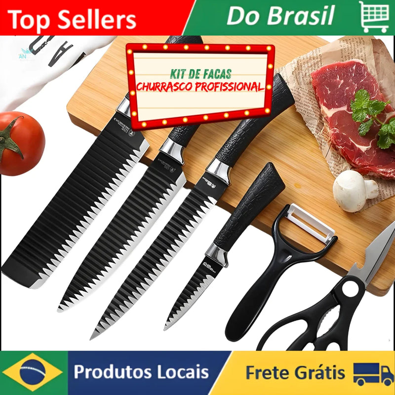 Kit de facas de churrasco profissionais pretas Kit de facas de churrasco profissionais pretas