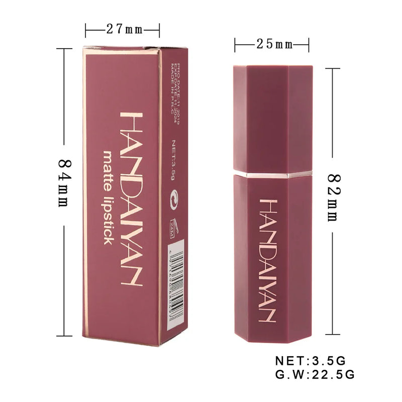 Handaiyan 6 cores fosco à prova d'água veludo nude batom sexy vermelho marrom pigmentos maquiagem de longa duração profissional