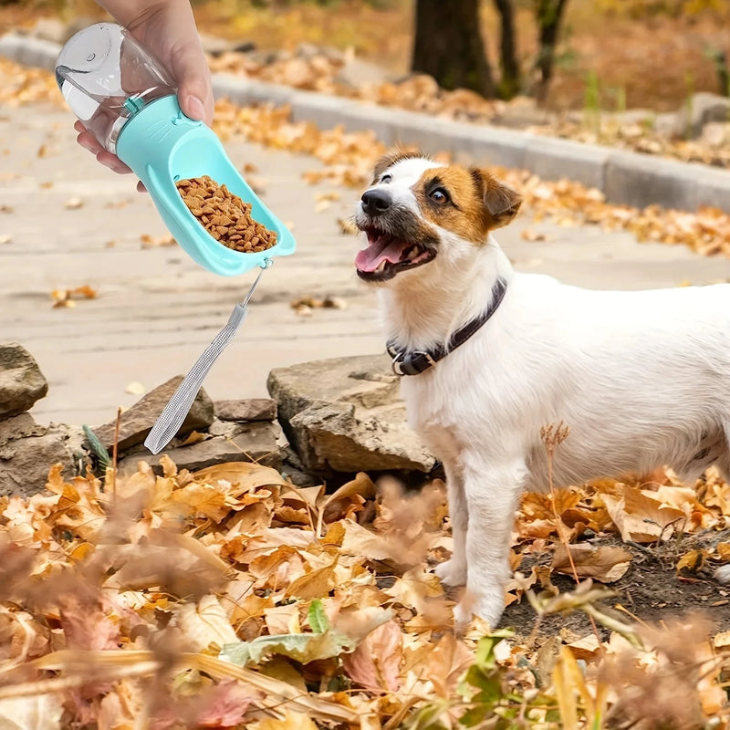 Garrafa de água para cachorro 2 em 1, chaleira portátil com recipiente removível para comida de cachorro, à prova de vazamento, garrafa de água para cães e gatos ao ar livre