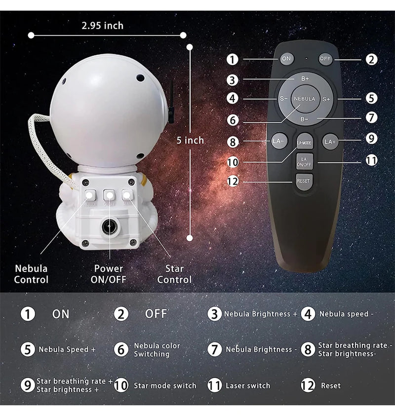 Projetor de luz de astronauta Galaxy Star Starry Sky Projetor Lâmpada Decoração Quarto Nebulosa LED Luz noturna Presente para crianças e adultos