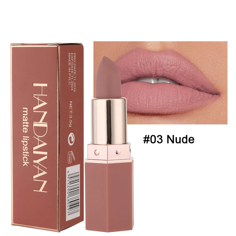 Handaiyan 6 cores fosco à prova d'água veludo nude batom sexy vermelho marrom pigmentos maquiagem de longa duração profissional