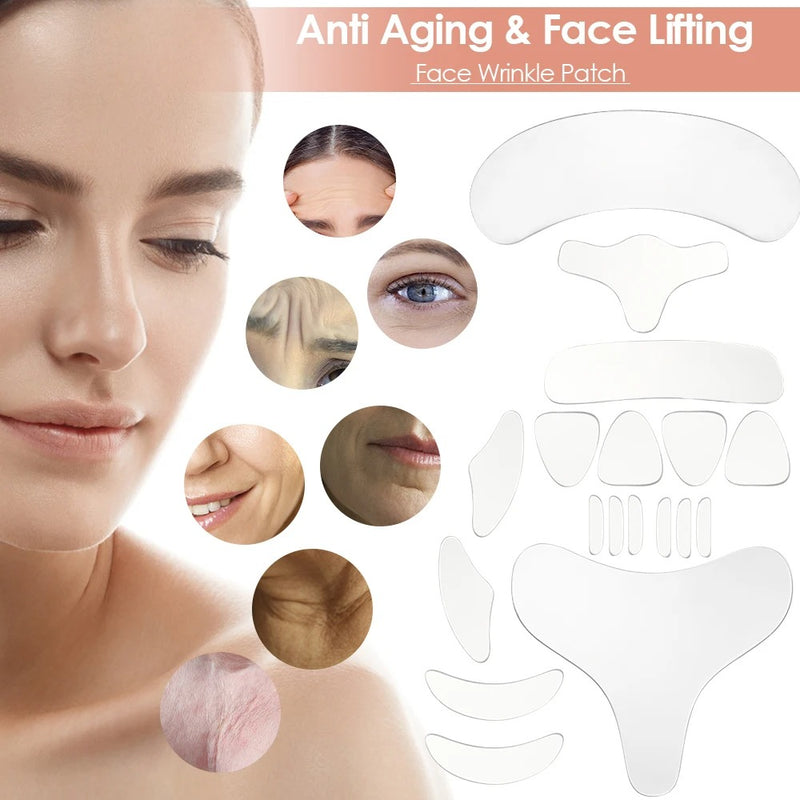 Adesivo de silicone reutilizável para remoção de rugas, rosto, testa, pescoço, adesivos para os olhos, almofadas antirrugas, adesivos antienvelhecimento para pele, adesivos para lifting facial