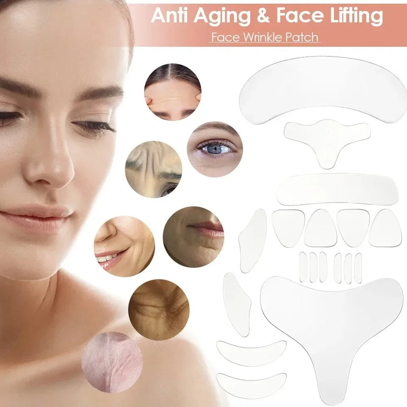 Adesivo de silicone reutilizável para remoção de rugas, rosto, testa, pescoço, adesivos para os olhos, almofadas antirrugas, adesivos antienvelhecimento para pele, adesivos para lifting facial